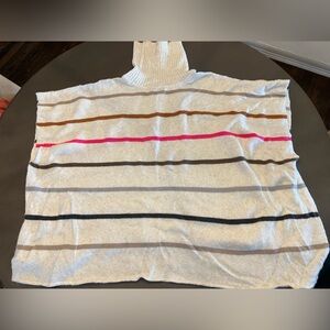 LOFT Women’s Striped Oversized Poncho Cowlneck Sweater, Cream/Multi, size XXL